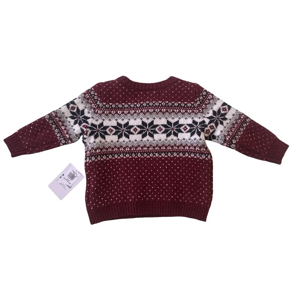 NWT Old Navy Baby Size 3-6M Sweater Crewneck Holiday‎ Red White Black Geometric